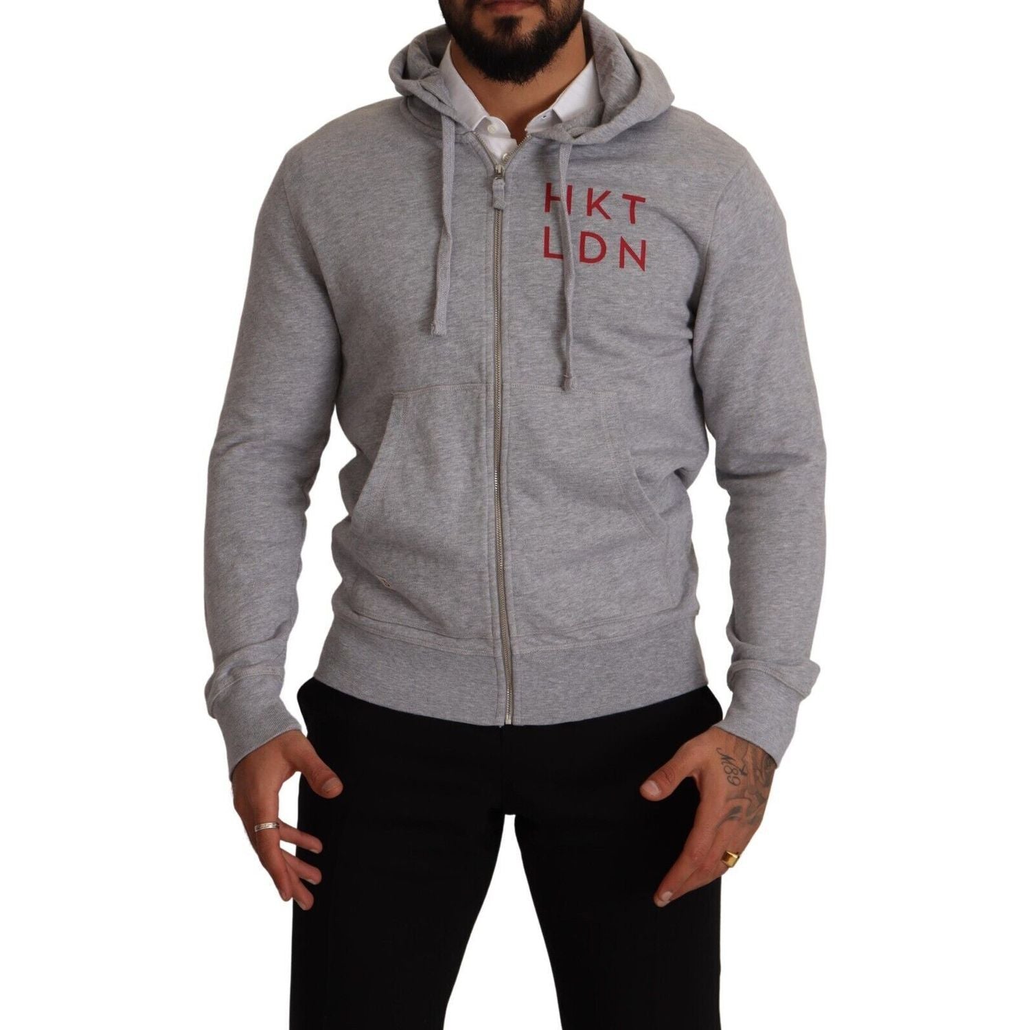 Hackett | Gray Full Zip Hooded Cotton Sweatshirt Sweater | McRichard Designer Brands