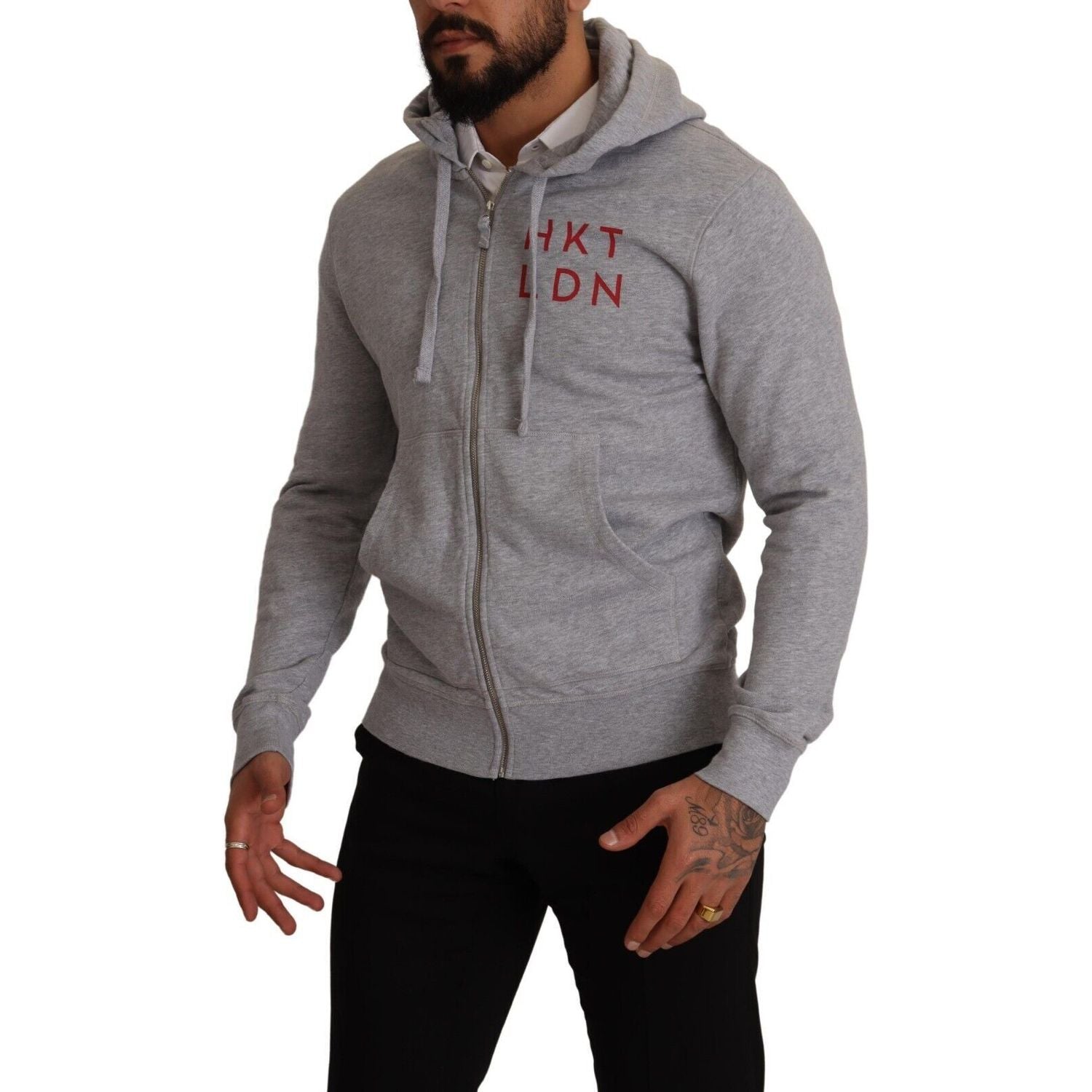 Hackett | Gray Full Zip Hooded Cotton Sweatshirt Sweater | McRichard Designer Brands