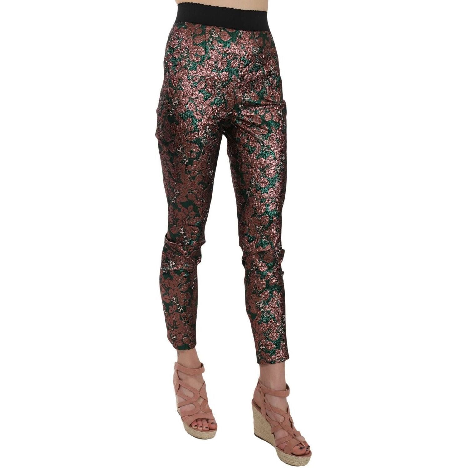 Dolce & Gabbana | Multicolor Iridescent Brocade Jacquard Trousers Crop Pants  | McRichard Designer Brands