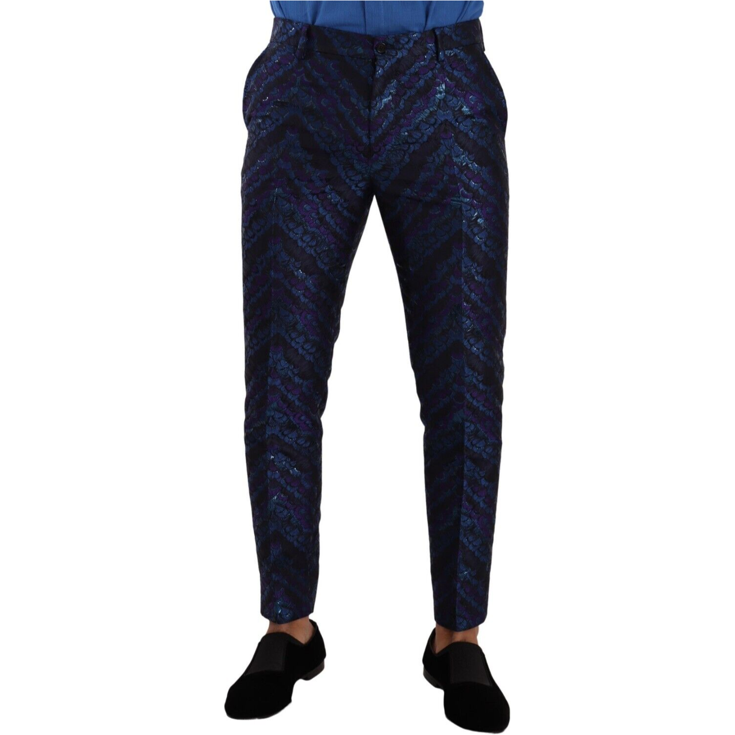 Dolce & Gabbana | Blue Purple Jacquard Formal Trouser Dress Pants  | McRichard Designer Brands